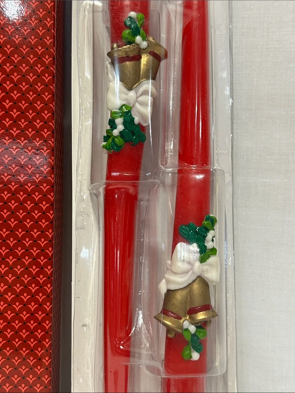 Vintage Avon Holiday Red Taper Candle Set with Decorative Bells